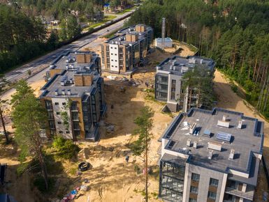 Начаты работы по отделке мест общего пользования. Аэрофотосъемка. Ход строительства. Август 2019 г.