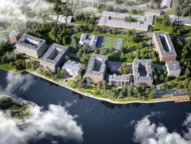 Элитный жилой комплекс Neva Haus состоит из восьми домов высотой 7-9 этажей.