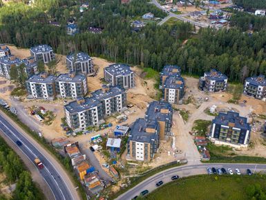 Общий вид на комплекс. Аэрофотосъемка. Ход строительства. Август 2019 г.