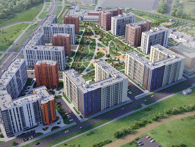 Двенадцать корпусов расположены вокруг приватного Заповедного парка для жителей.