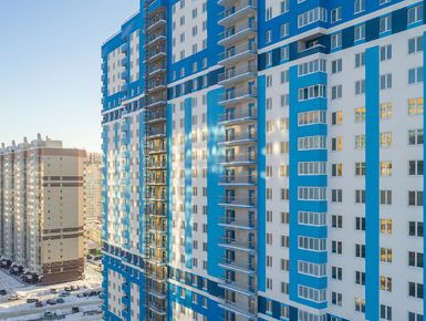 ЖК «Шуваловский дуэт». Фасад корпуса 1. Аэрофотосъемка. Фото от 22.01.2019 г.